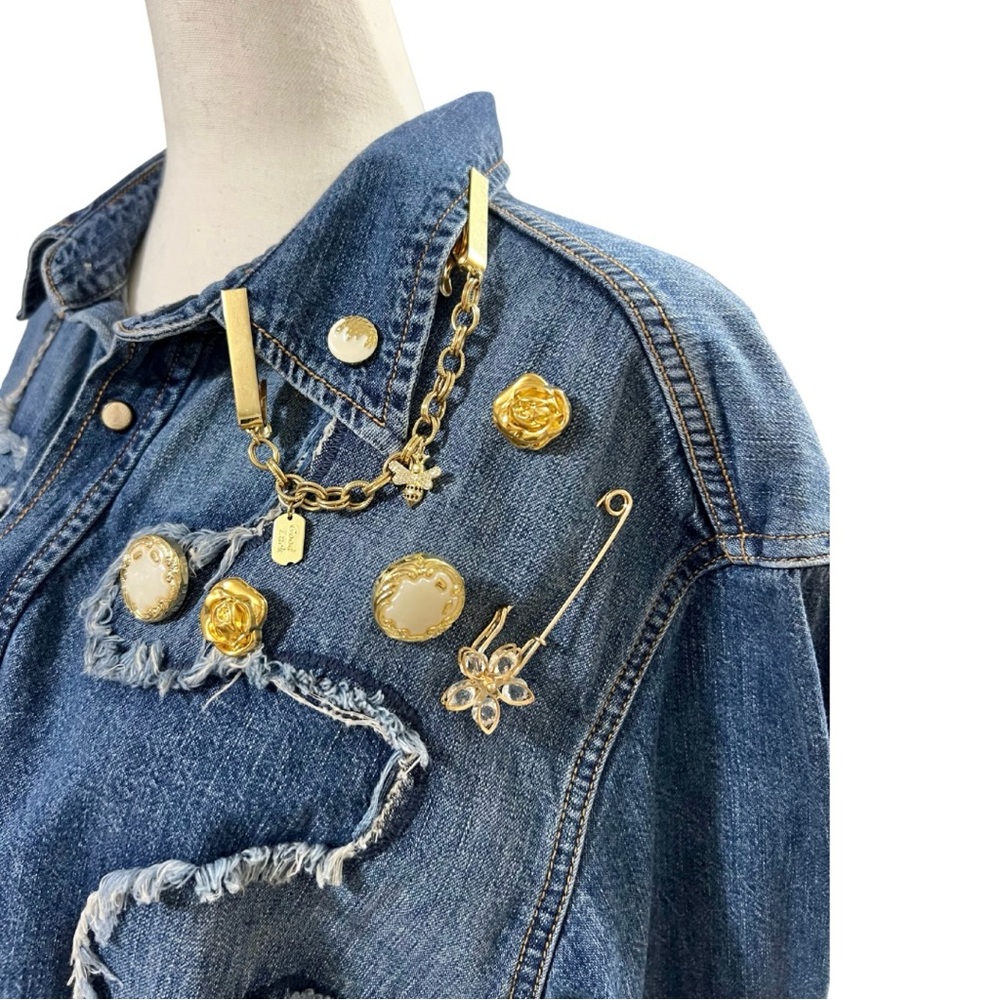 Embellished Denim Jacket with Gold Accents